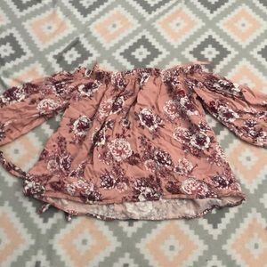 Pink flower half sleeve crop top